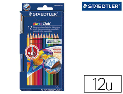 Crayon couleur staedtler noris club aquarell mine 3mm abs anti-casse pinceau inclus coloris vifs étui carton 12 unités