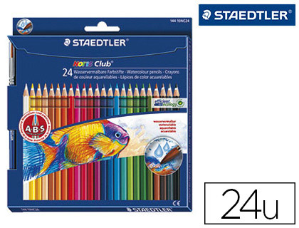 Crayon couleur staedtler noris club aquarell mine 3mm abs anti-casse pinceau inclus coloris vifs étui carton 24 unités