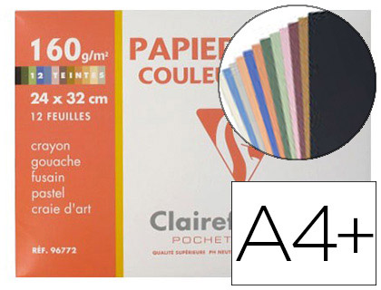 Papier dessin clairefontaine couleur travaux de découpage gouache pastel 160g a4+ coloris pastel pochette 12f
