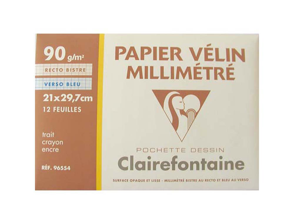 Papier vélin millimétré clairefontaine 90g a4 297x210mm coloris recto bistre verso bleu pochette 12f