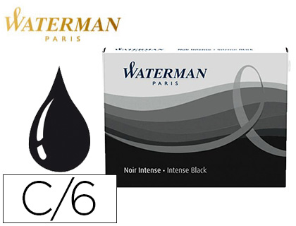 Cartouche waterman courte standard encre noire étui 6 unités