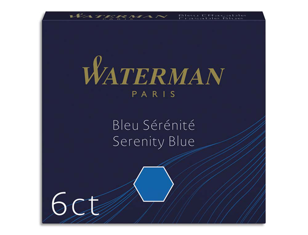 Cartouche waterman courte standard encre bleue effaçable étui 6 unités