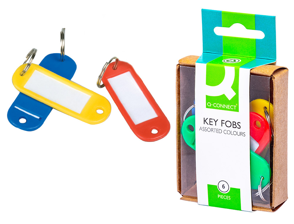 Porte-clés q-connect porte-étiquette plastique 50x22mm coloris assortis boîte 6 unités