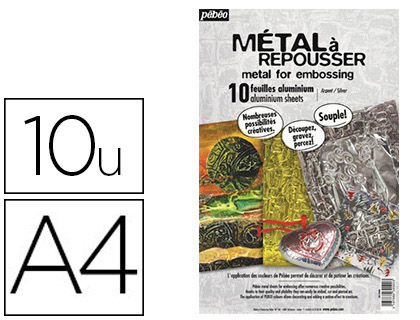 Métal à repousser jpc format a4 210x297mm coloris assortis or/argent sachet 10f