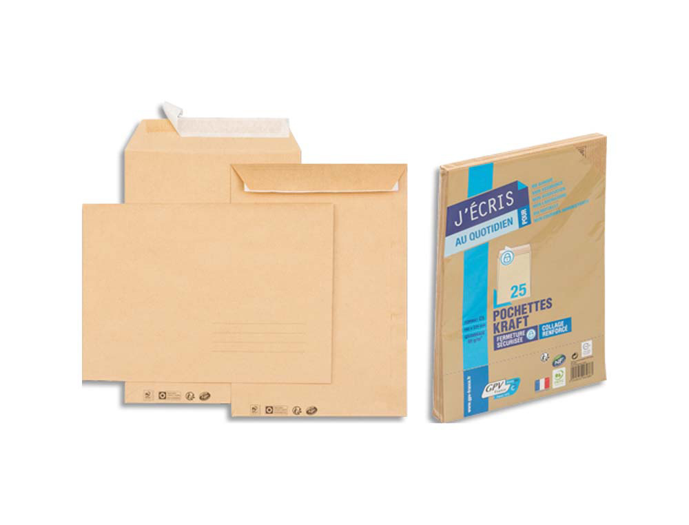 Pochette kraft gpv adhésive économique c5 162x229mm 85g sachet 25 unités