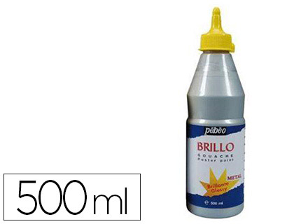 Gouache liquide pébéo brillo prête à l'emploi opaque onctueuse brillance exceptionnelle coloris argent flacon 500ml