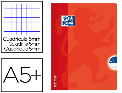 Cahier piqué oxford openflex couverture polypropylène transparente rainurée a5+ 17x22cm 96 pages 5x5mm page de garde