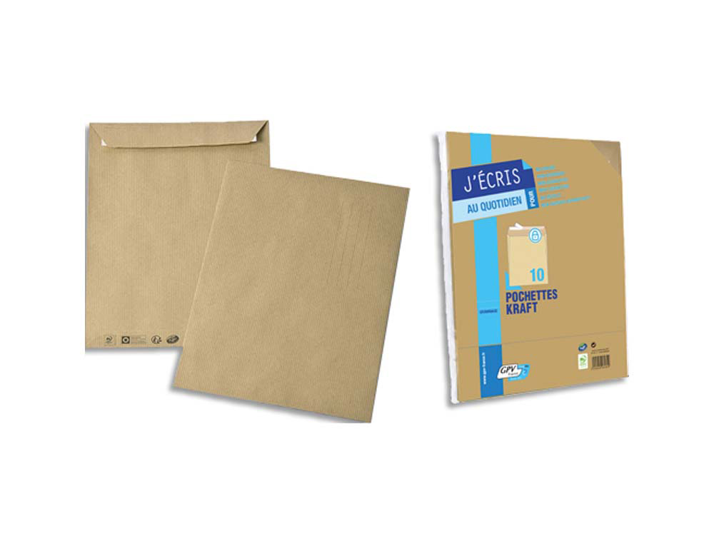 Pochette kraft gpv adhésive économique c4 229x324mm 90g paquet 10 unités