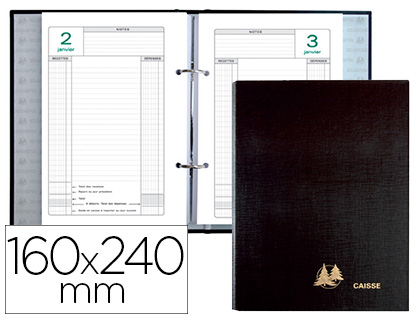 Classeur pour agenda de caisseperpetuel 160x240mm exacompta 2 anneaux coloris noir        reliure pour feuillets mobiles
