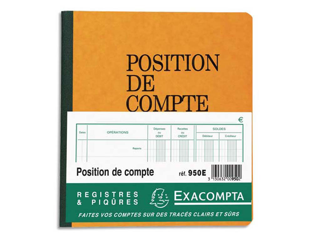 Registre exacompta position de compte 210x190mm 80 pages