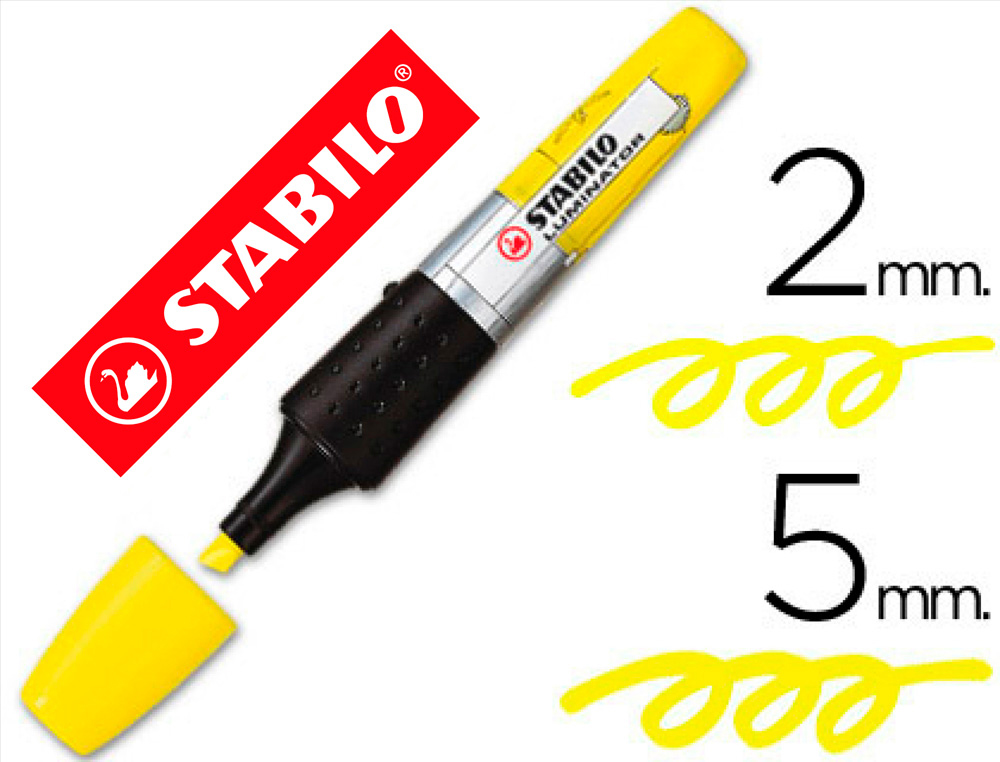 Surligneur stabilo luminator tracé 2/5mm encre liquide niveau visible base ergonomique coloris jaune