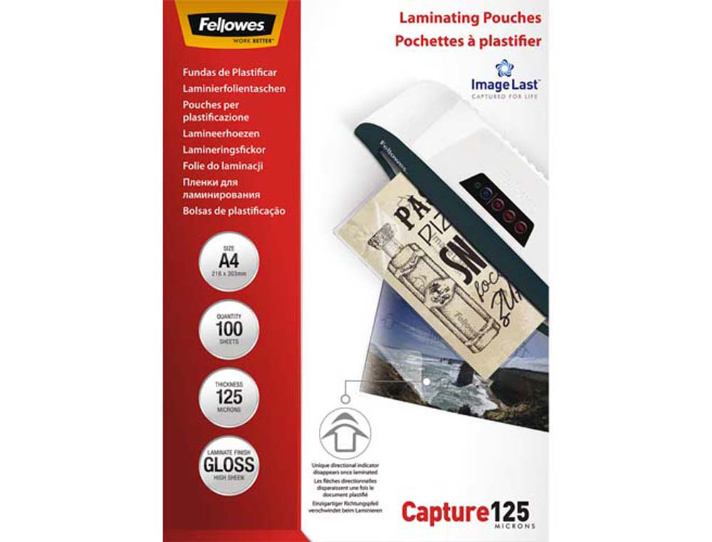 Pochette plastification fellowes à chaud polyester transparent résistant eau format a4 125 microns boîte 100 unités