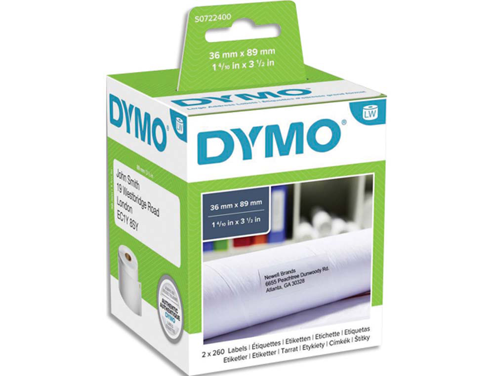 Rouleau étiquettes dymo label writer 36x89mm 260 étiquettes 2 rouleaux support papier