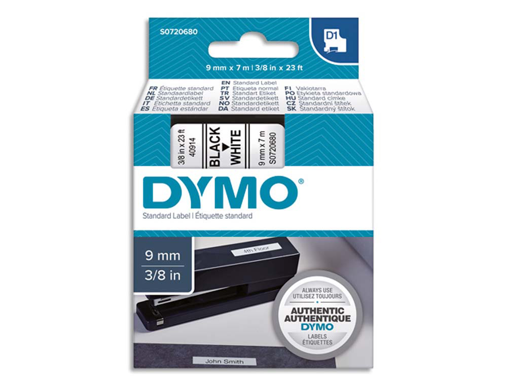 Ruban titreuse dymo d1 9mmx7m coloris impression noir/blanc