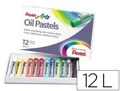 Pastel huile pentel corps rond enrobage papier non salissant diamètre 8mm boîte 12 unités