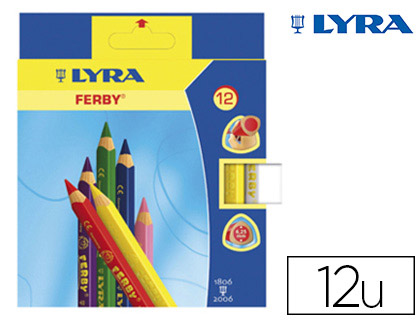Crayon couleur lyra ferby triangulaire 120mm extrémité fermée usage économe mine 6.25mm diamètre étui carton 12 unités