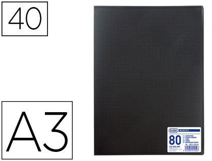 Protège-documents elba memphis polypropylène couverture semi-rigide 40 pochettes 80 vues a3 297x420mm coloris noir