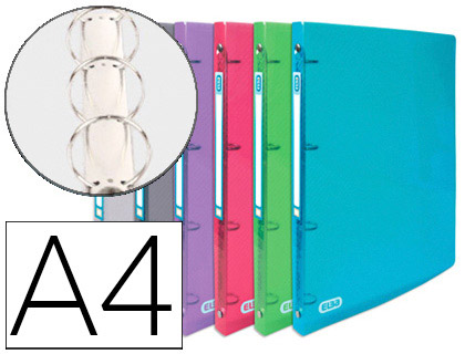 Classeur oxford hawaï 4 anneaux ronds 30mm polypropylène supérieur 5/10e 310x245mm dos 40mm étiquette dos incolore