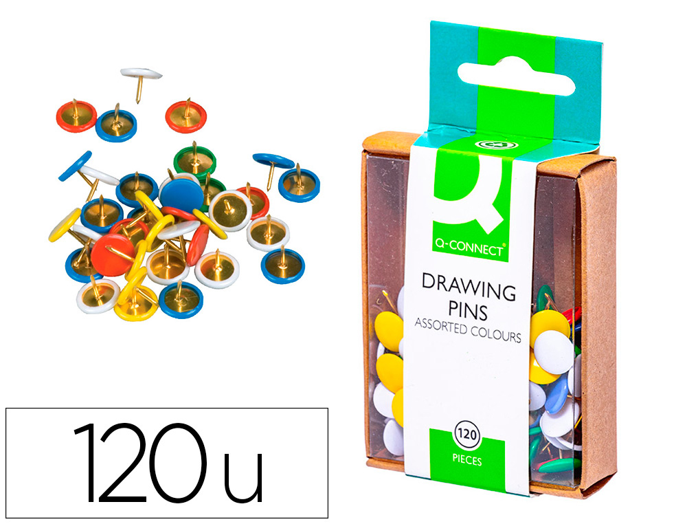 Punaise q-connect diamètre 10mm coloris assortis boîte plastique 120 unités