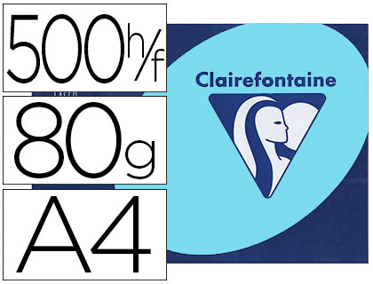 Papier couleur clairefontaine trophée multifonction a4 80g/m2 couleurs vives bleu vif paquet 500 feuilles