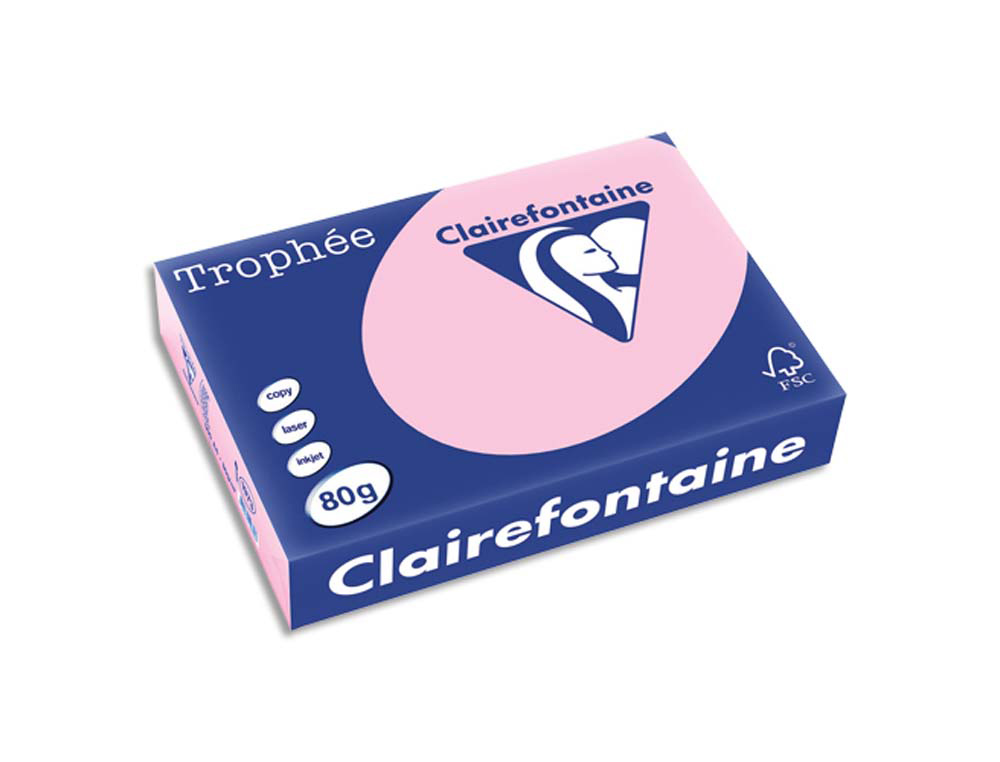 Papier couleur clairefontaine trophée multifonction a4 80g/m2 rose pastel paquet 500 feuilles