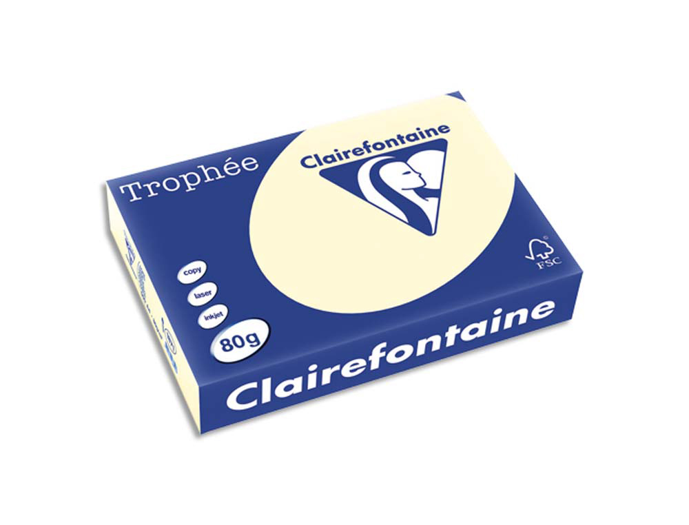 Papier couleur clairefontaine trophée multifonction a4 80g/m2 couleurs vives ivoire paquet 500 feuilles