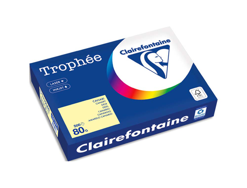 Papier couleur clairefontaine trophée multifonction a4 80g/m2 jaune canari paquet 500 feuilles