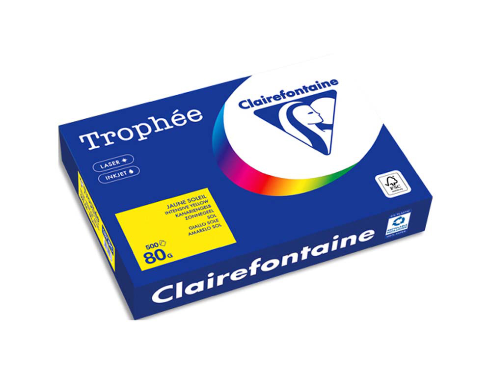 Papier couleur clairefontaine trophée multifonction a4 80g/m2 couleurs intenses jaune soleil paquet 500 feuilles