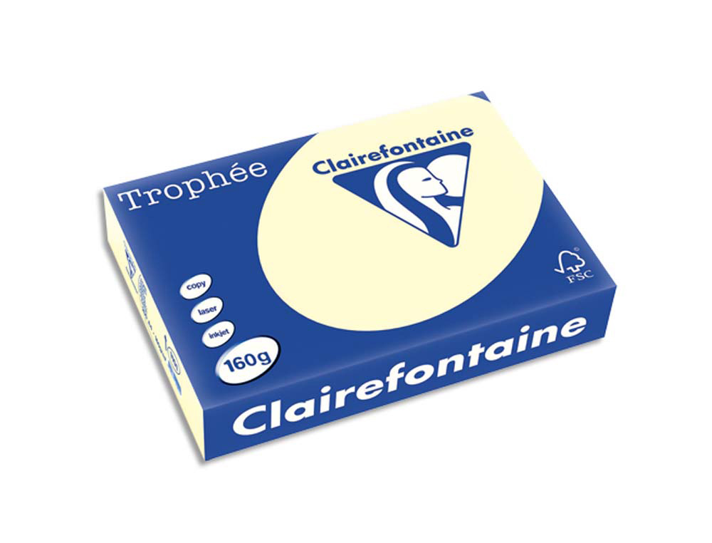 Papier couleur clairefontaine trophée multifonction a4 160g/m2 couleurs vives ivoire paquet 250 feuilles
