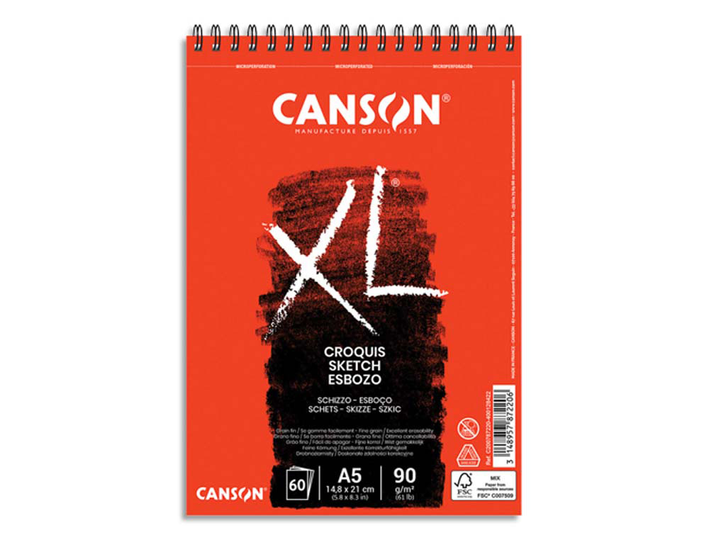 Bloc croquis canson xl spirale petit côté micro-perforations 90g a5 60f