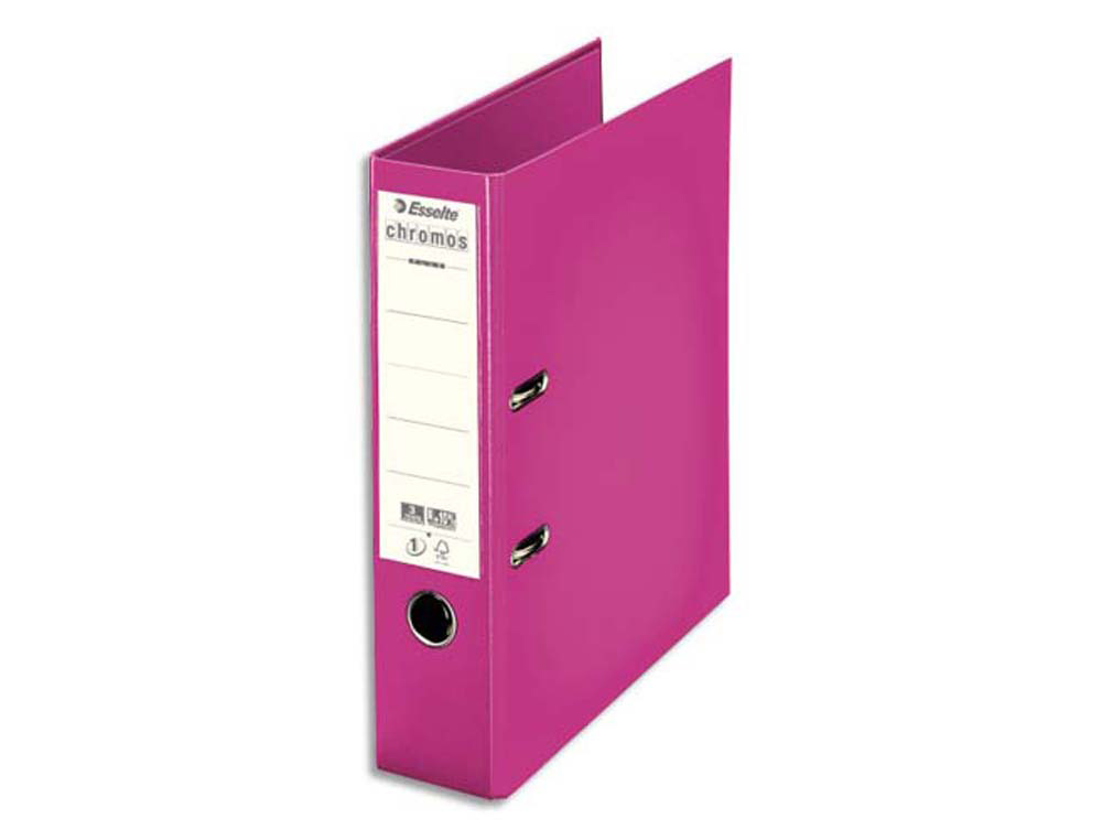 Classeur levier esselte chromos plus a4 polypropylène griffes blocage dos 80mm grand porte étiquette coloris fuchsia