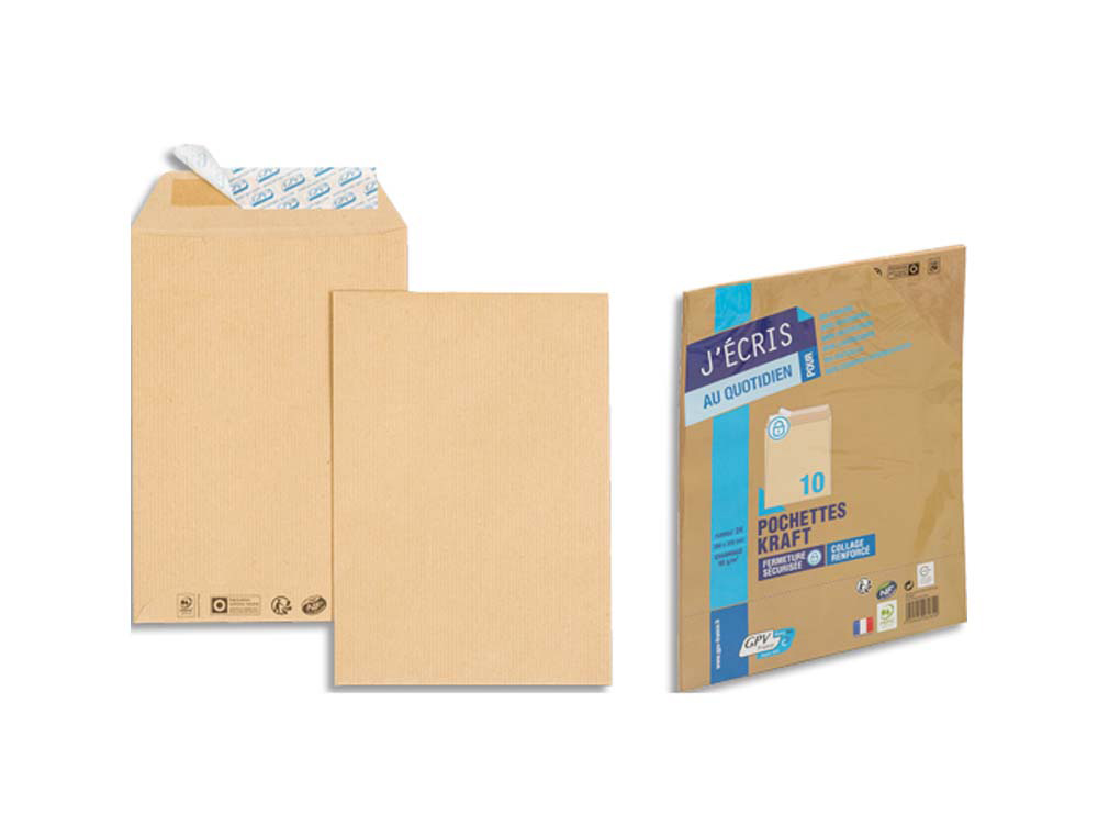 Pochette kraft gpv adhésive économique 24 260x330mm 90g paquet 10 unités