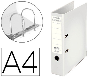 Classeur levier esselte chromos plus a4 polypropylène griffes blocage dos 80mm grand porte-étiquette coloris blanc