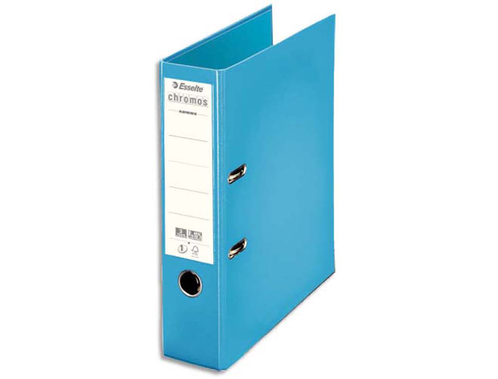 Classeur levier esselte chromos plus a4 polypropylène griffes blocage dos 80mm grand porte-étiquette coloris bleu ciel