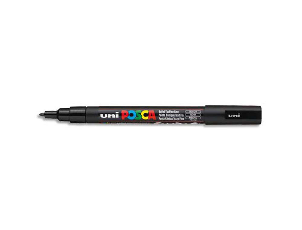 Marqueur posca pc3m gouache encre inodore toutes surfaces pointe fine conique couleur opaque couvrante noir