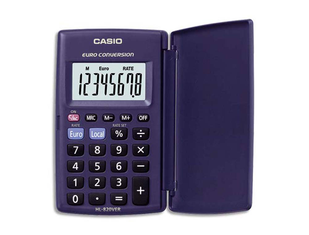 Calculatrice casio poche hl820 ver 8 chiffres couvercle rigide rotation 360 degrés mémoire pile 62.5x104x10mm 45g