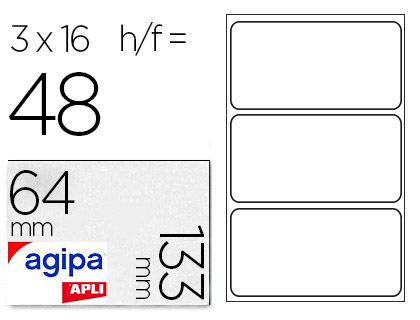 Étiquette adhésive apli agipa multi-usage 64x133mm laser jet d'encre formats paramétrés étui a5 48 unités