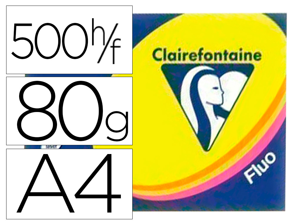 Papier couleur clairefontaine trophée multifonction a4 80g/m2 couleurs assorties fluorescentes paquet 500 feuilles