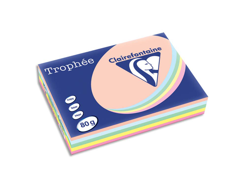 Papier couleur clairefontaine trophée multifonction a4 80g/m2 couleurs assorties pastel paquet 500 feuilles