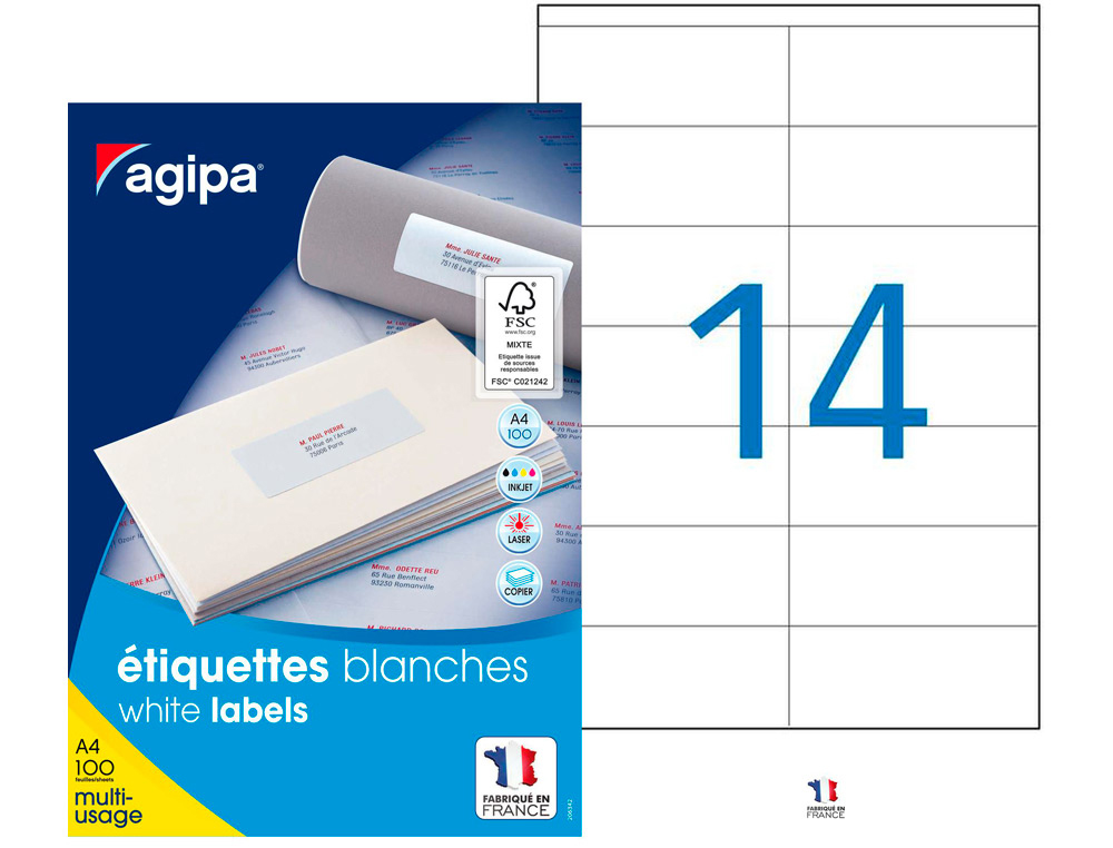 Étiquette adhésive apli agipa multi-usage 105x42mm toute imprimante boîte 1400 unités