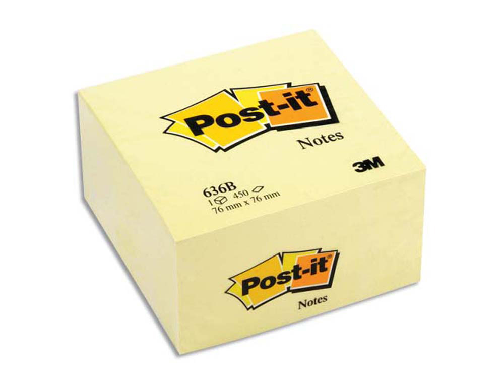 Bloc-notes post-it cube 76x76mm 450f repositionnables coloris jaune 636-b