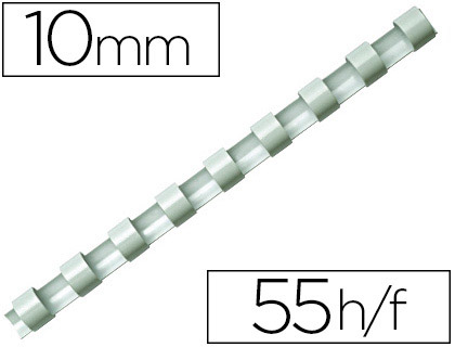 Anneau plastique à relier fellowes dos rond capacité 55f 10mm diamètre 300mm longueur coloris blanc boîte 100 unités