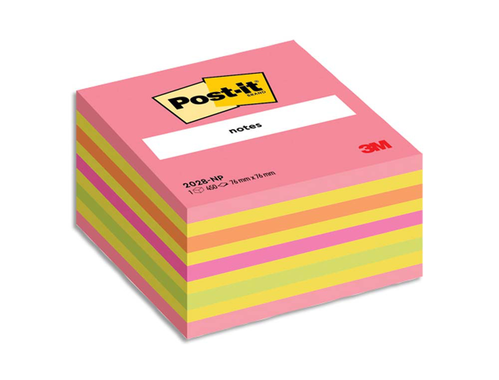 Bloc-notes post-it cube 76x76mm 450f repositionnables coloris énergie intense 2028-np
