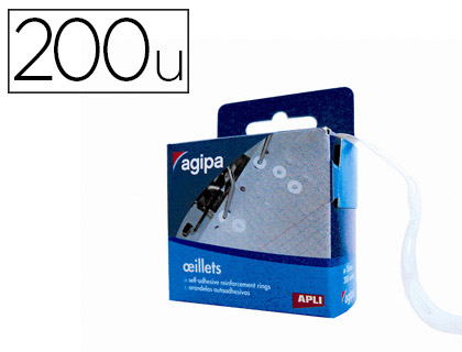 Oeillet adhésif apli agipa format 13mm renforcement documents perforés boîte distributrice 200 unités