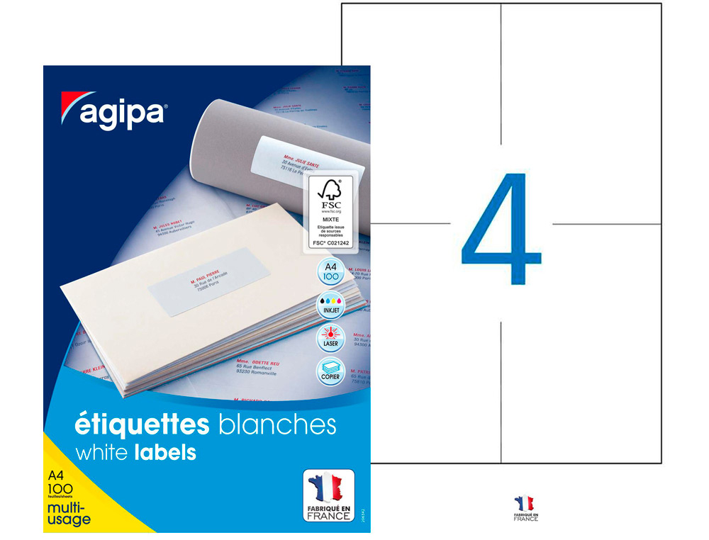 Étiquette adhésive apli agipa multi-usage 105x148.5mm toute imprimante boîte 400 unités