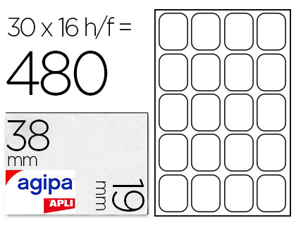 Étiquette adhésive apli agipa multi-usage 19x38mm laser jet d'encre formats paramétrés étui a5 480 unités