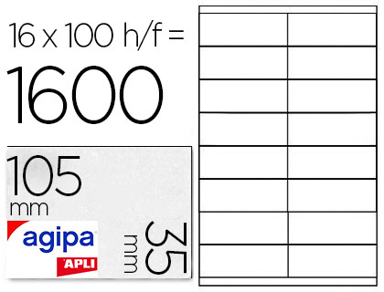 Étiquette adhésive apli agipa multi-usage 105x35mm toute imprimante boîte 1600 unités