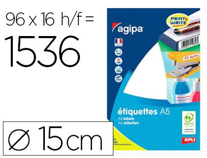 Pastille adhésive apli agipa diamètre 15mm coloris blanc pochette 1536 unités