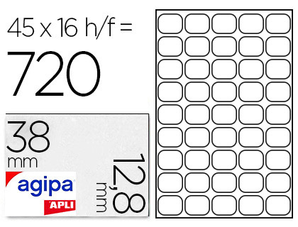 Étiquette adhésive apli agipa multi-usage 12.8x38mm laser jet d'encre formats paramétrés étui a5 720 unités