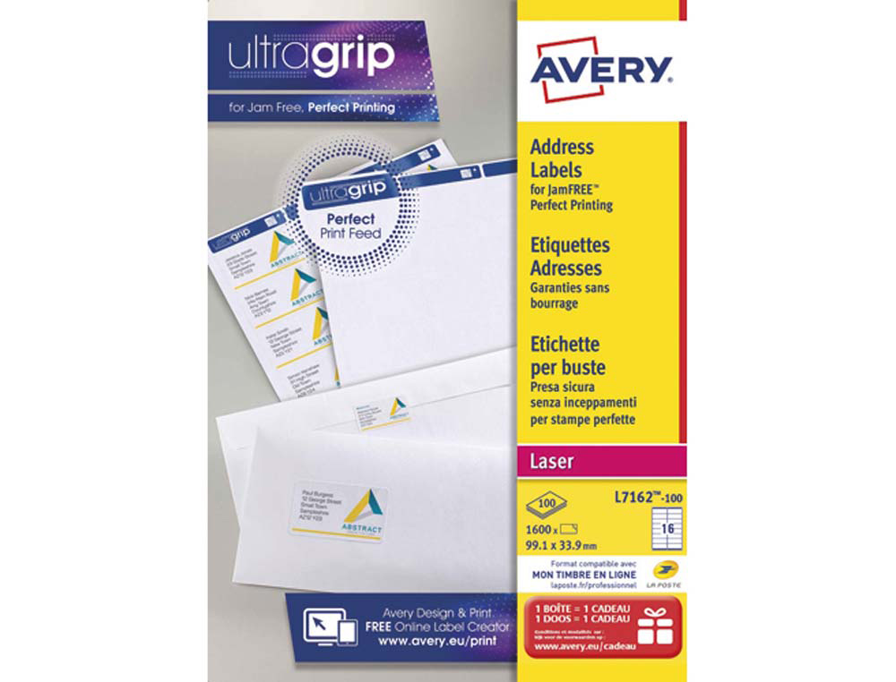 Étiquette adhésive avery laser écologique enveloppes classiques 99.1x33.9mm boîte 1600 unités